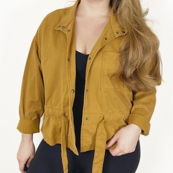 A LOVES A Tie Waist Safari Jacket Mustard Tan Snap Front Size Medium - Picture 1 of 8
